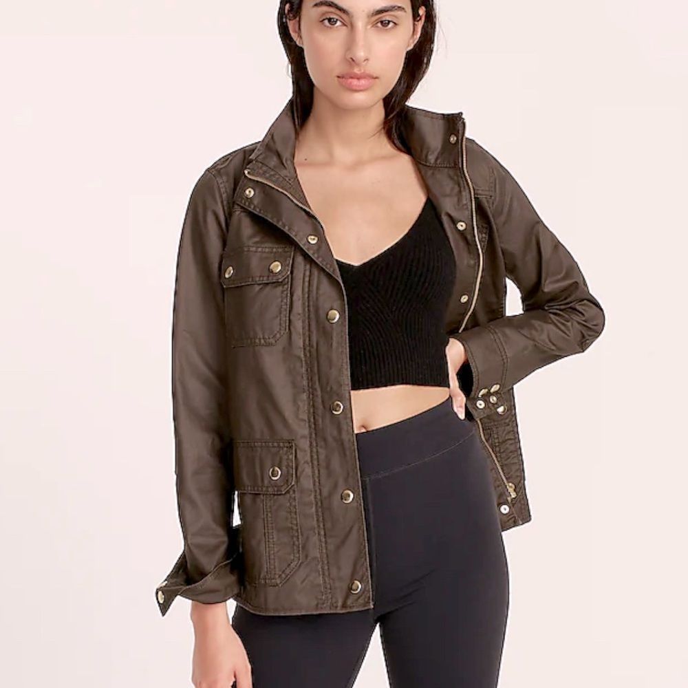 J. CREW | Downtown Field Jacket Mossy Brown Gold Hardware cotton | Size Small